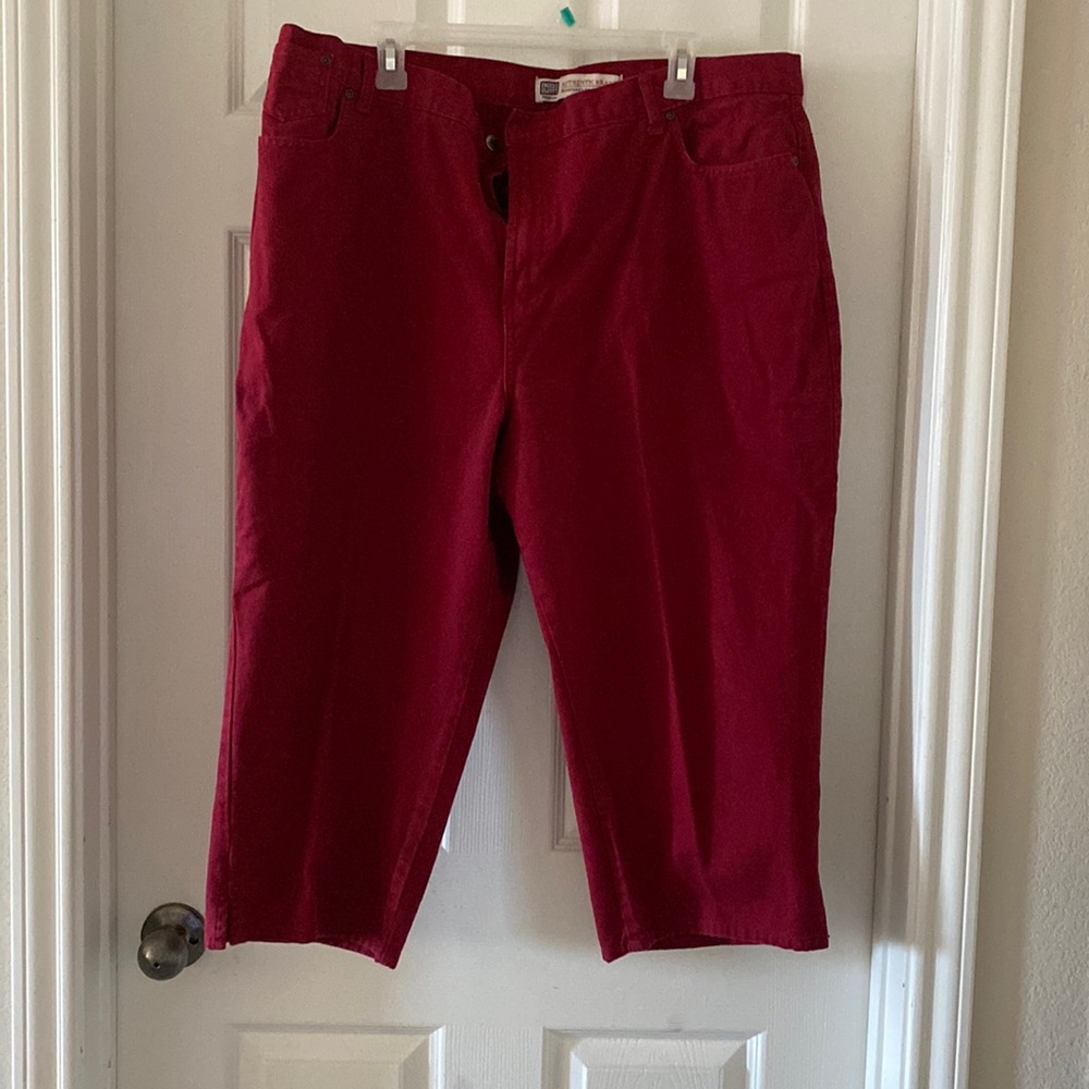 Burgundy denim capris